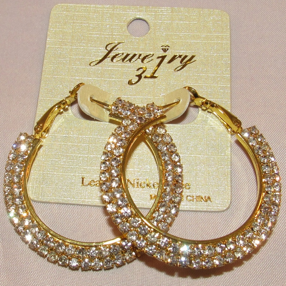 Crystal Loop Gold Tone Earrings